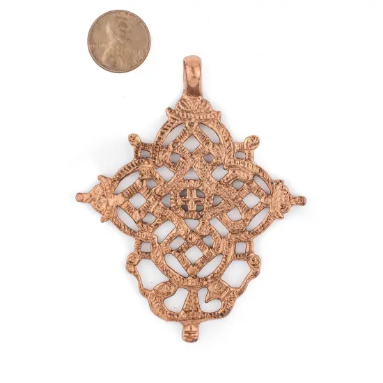Dessie Ethiopian Copper Cross Pendant (85x70mm): Authentic Ethiopian East African Design for Jewelry & Necklace Making {2}