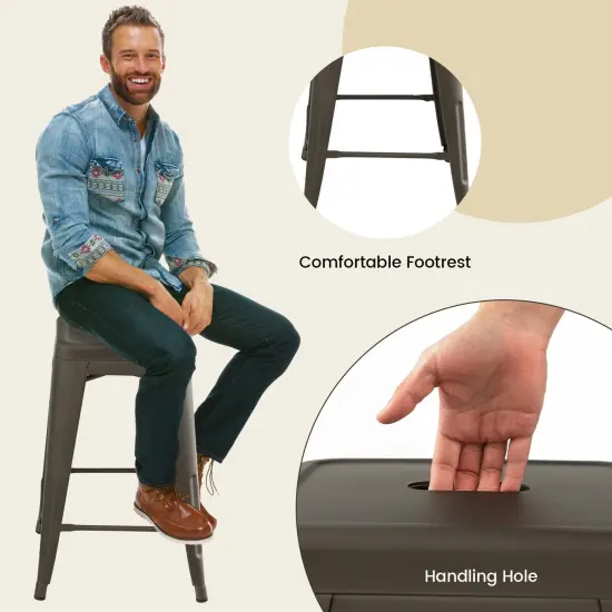 24 Inch Set of 4 Style Counter Height Barstool Stackable Chair Gun {5}