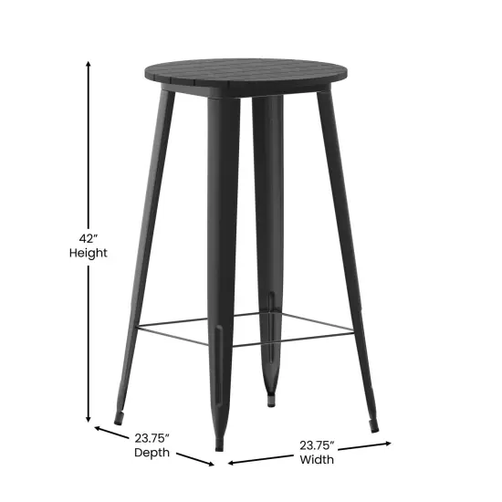 Merrick Lane Dryden Indoor/Outdoor Bar Top Table, 23.75" Round All Weather Poly Resin Top with Steel base Black {5}