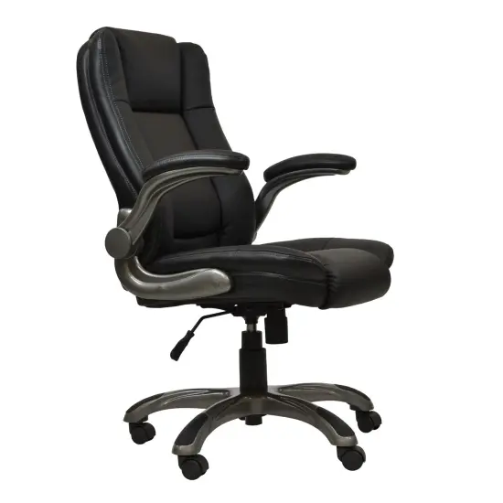 Techni Office Solutions 3.5' Solid Black Medium Back Executive Office Chair with Flip-up Arms {1}