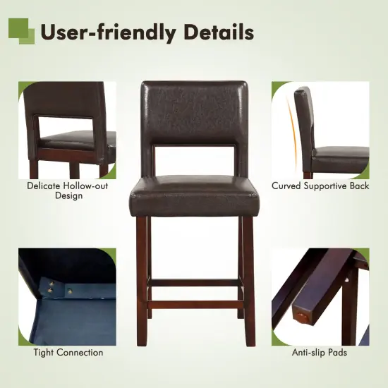 2 Piece Bar Chair Set with Hollowed Back and Rubber Wood Legs Brown {5}