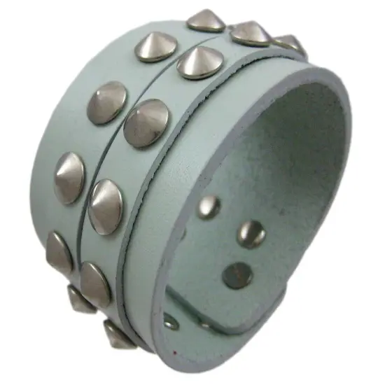 Gray Leather 2 Row Cone Spiked Wristband Wrist Band {4}