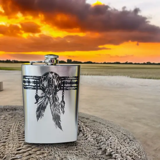 8oz Native American Feather Band Stainless Steel Flask {5}