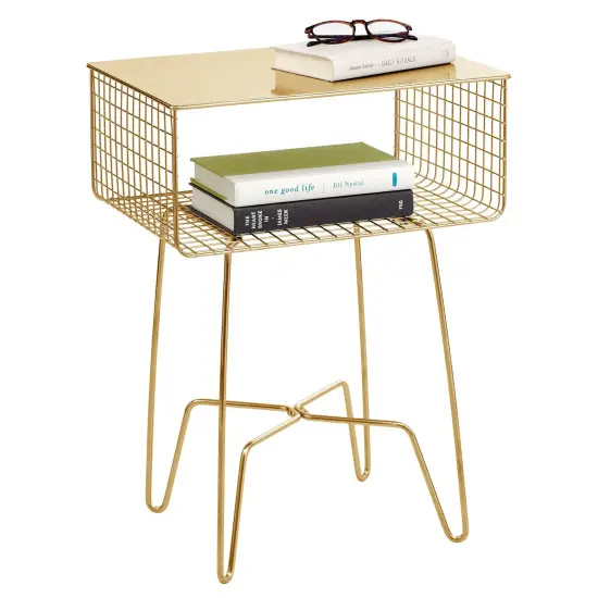 mDesign Steel Side/End Table Nightstand with Storage Shelf Basket {1}
