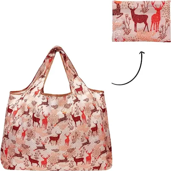 Wrapables Large Foldable Tote Nylon Reusable Grocery Bag, 3 Pack Holiday Animals {5}