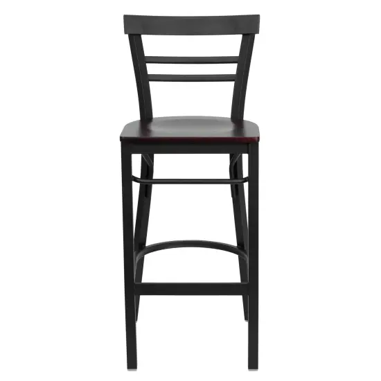 Emma and Oliver 2 Pack Two-Slat Ladder Back Metal Restaurant Barstool Mahogany/BlackMetal {2}