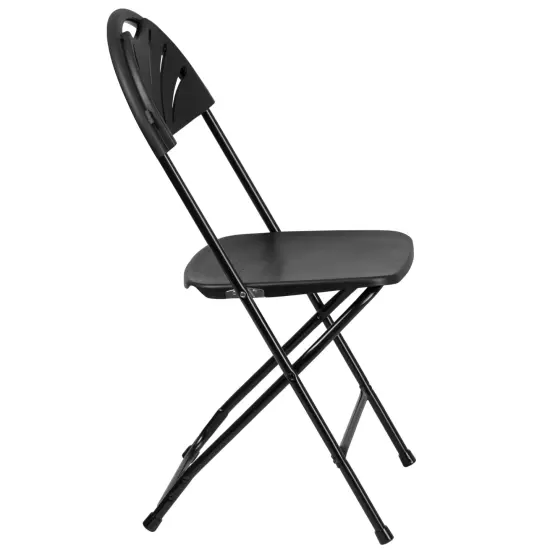 Emma and Oliver 8 Pack Wedding/Event Stackable Fan Back Plastic Folding Chair Black {5}