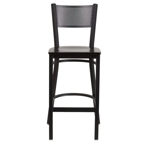 Emma and Oliver Grid Back Metal Restaurant Dining Barstool Walnut/BlackMetal {2}