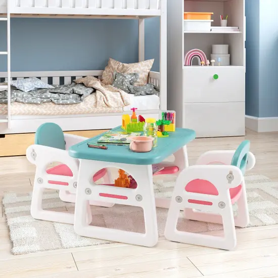 Kids Table and Chair Set with Building Blocks Blue {2}