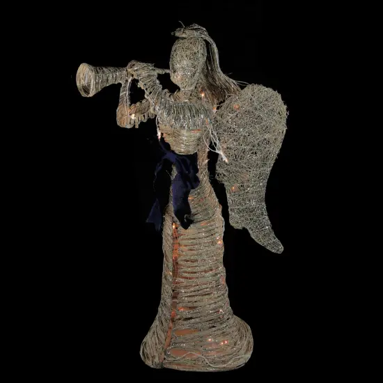 Northlight 4.25' Lighted Silver and Beige Glitter Dusted Angel with Horn Outdoor Christmas Yard Art Decor {4}