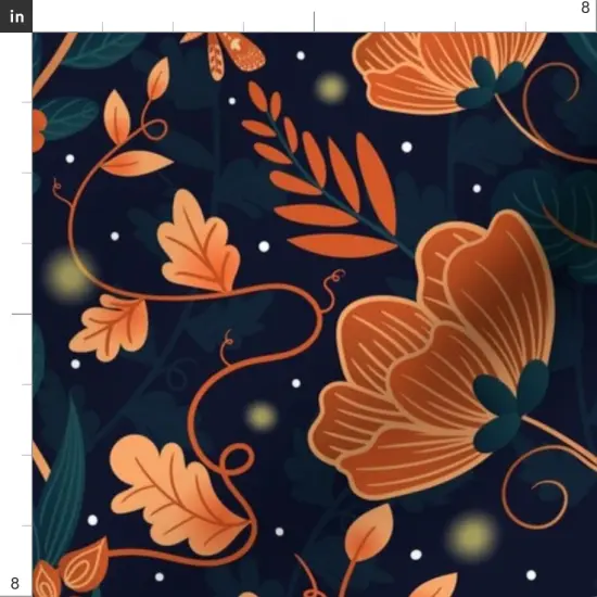 Various Fabrics by the Yard or Fat Quarter Whimsical Garden Orange Foxes Midnight Blue Firefly Fantasy Custom Printed Fabric by Spoonflower {4}