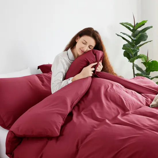 Nestl Double Brushed Microfiber Duvet Cover Set Burgundy Red {3}