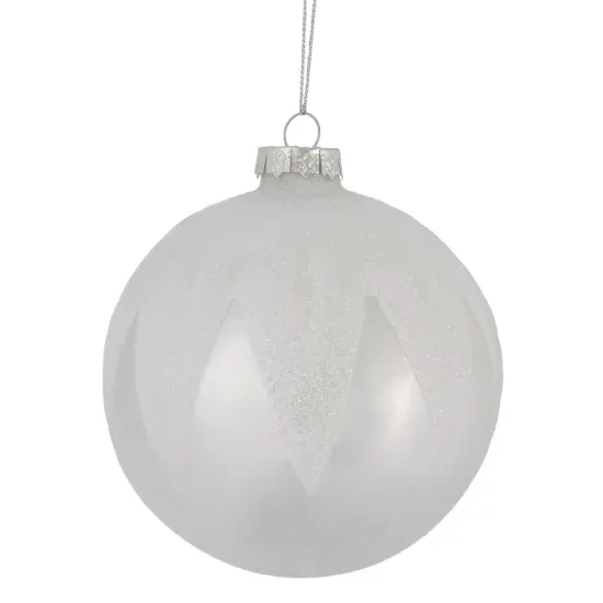 Northlight 4" Pearl White and Glitter Glass Ball Christmas Ornament {1}