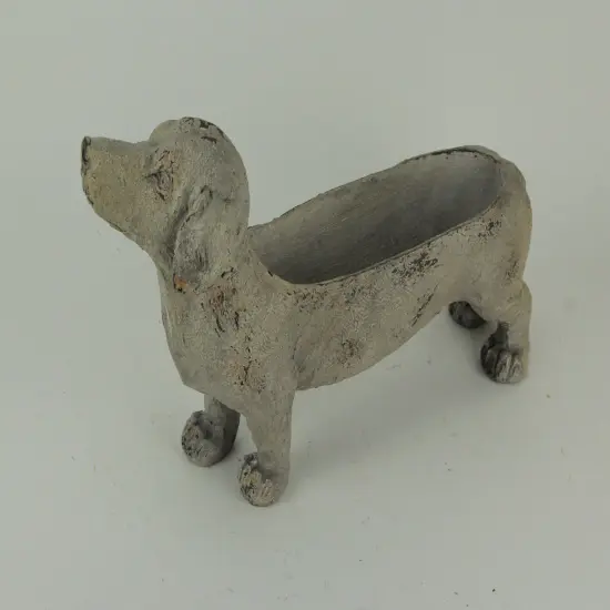 Weathered Grey Stone Finish Dachshund Dog Indoor Outdoor Planter Statue {3}