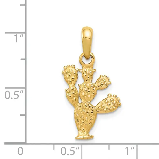 14K Yellow Gold 3-D Cactus Pendant Charm Jewelry 26mm x 14.25mm {2}