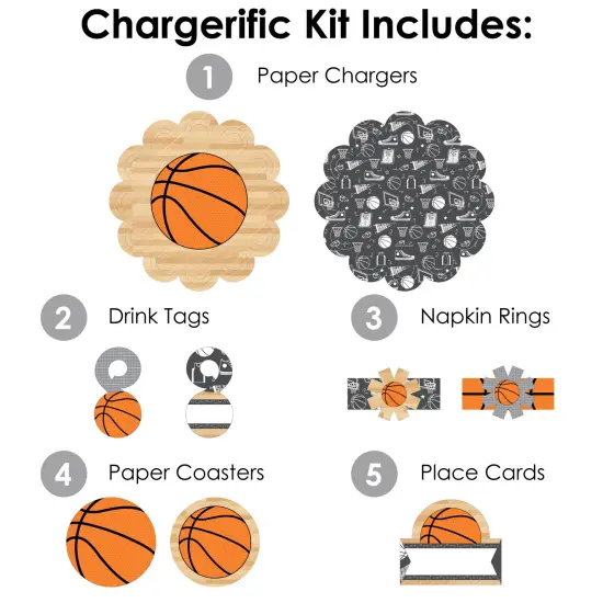 Big Dot of Happiness Nothin&rsquo; But Net - Basketball - Baby Shower or Birthday Party Paper Charger & Table Decorations Chargerific Kit for 8 {4}