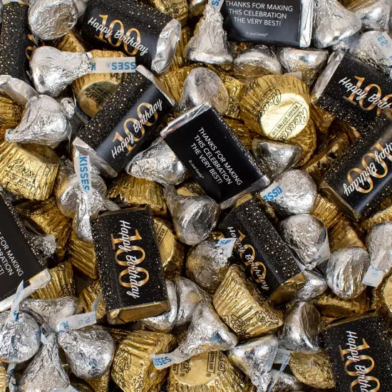 105 pcs 100th Birthday Candy Party Favor Hershey's Chocolate Mix (1.75 lbs) - By Just Candy {1}