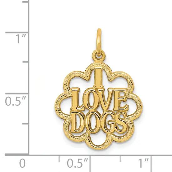 14K Gold I Love Dogs Charm Puppy Doggy Lover Pendant Jewerly 26mm x 17mm {4}