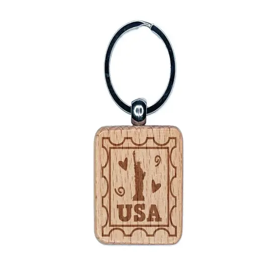 USA United States of America Passport Travel Engraved Wood Square Keychain Tag Charm {1}