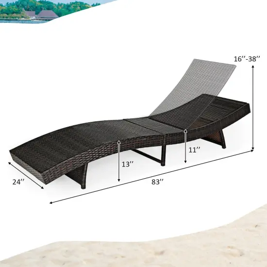 Patio Folding Adjustable Rattan Chaise Lounge Chair with Cushion White {5}