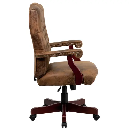 Merrick Lane Versailles High Back Tufted Home Office Chair With Height Adjustment And 360&deg; Swivel BomberBrownMicrofib {5}