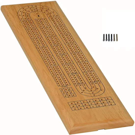 WE Games Classic Cribbage Set - Solid Wood Continuous 3 Track Board with Metal Pegs {7}