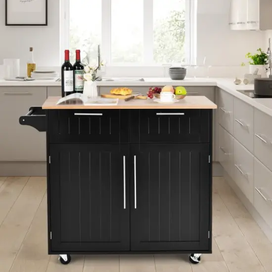 Heavy Duty Rolling Kitchen Cart with Tower Holder and Drawer Black {2}
