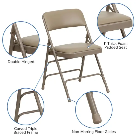 Emma and Oliver 4 Pack Home & Office Portable Party Events Padded Metal Folding Chair BeigeVinyl/Beige {2}