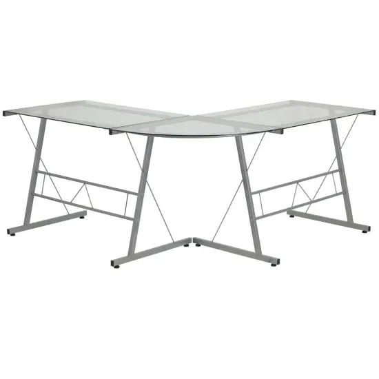 Emma and Oliver L-Shaped Computer Corner Glass Desk, Gaming Desk, Home Office Corner Desk Clear {2}