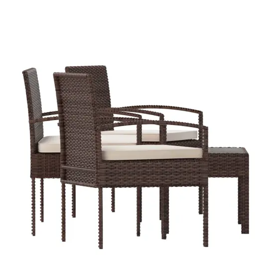 Emma and Oliver 4 Piece Patio Set with Steel Frame and Cushions - Outdoor Seating Brown/Beige {5}