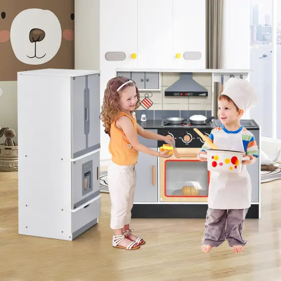 Wooden Chef Play Kitchen And Refrigerator With Realistic Range Hood And Roaster {1}