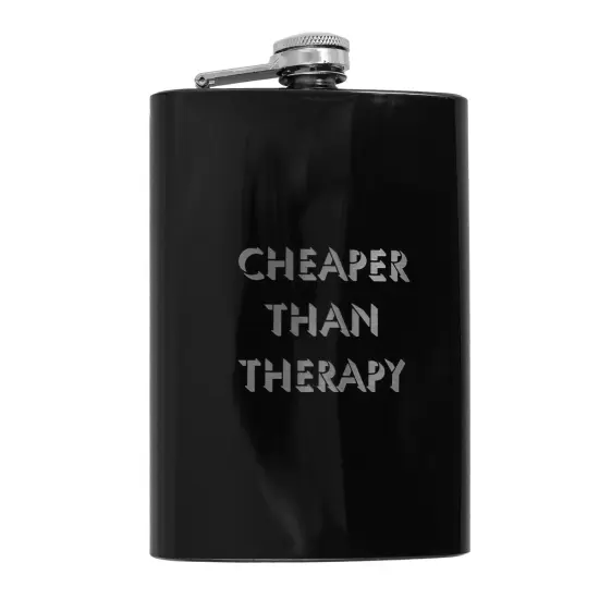 8oz BLACK Cheaper Than Therapy Flask {1}