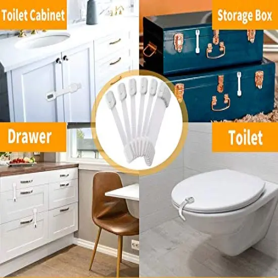 12 Pack Vmaisi Multi-Use Adhesive Straps Locks - Childproofing Baby Proofing Cabinet Latches for Drawers, Fridge, Dishwasher, Toilet Seat, Cupboard, Oven,Trash Can, No Drilling (White) (12) {2}