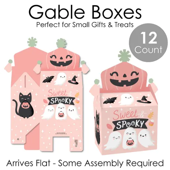 Big Dot of Happiness Pastel Halloween - Treat Box Party Favors - Pink Pumpkin Party Goodie Gable Boxes - Set of 12 {7}