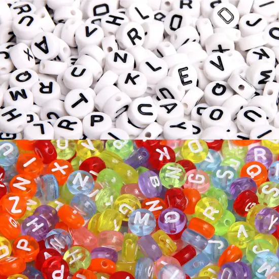 1900 Pieces 7 Colors Round Letter Beads Acrylic Alphabet Number Beads with 1 Roll Elastic Crystal String Cord for Jewelry Making DIY Necklace Bracelet (7x4mm) {5}