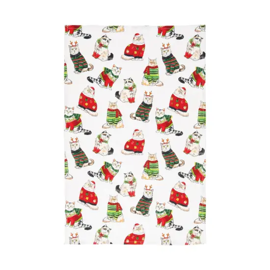 27" x 18" Christmas Holiday All Over Print Cats in Sweaters Printed Cotton Kitchen Dish Towel {1}