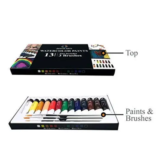 Watercolor Paint Set &ndash; Includes 13 Colors and 3 Brushes &ndash; Paint on Paper, Wood, Fabric, Ceramic & More | Portable and Washable | Great for Kids and Professional Artists {3}