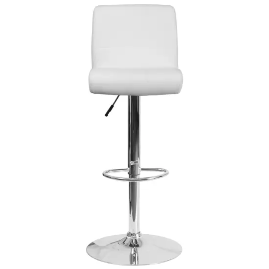 Emma and Oliver 2 Pack Contemporary Vinyl Adjustable Height Barstool with Rolled Seat and Chrome Base White {3}