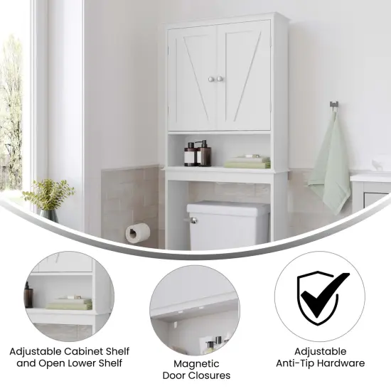 Merrick Lane Delilah Over the Toilet Bathroom Organizer with Shelves and Magnetic Closure Doors White {2}
