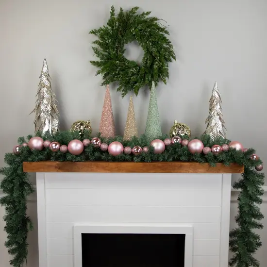 Northlight 3-Finish Shatterproof Ball Christmas Garland - 6' x 4" - Pink - Unlit {3}