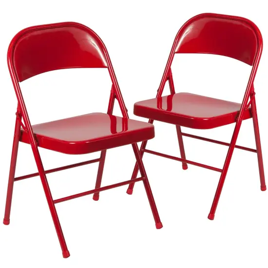 Emma and Oliver 2 Pack Home & Office Double Braced Party Events Steel Metal Folding Chair Red {2}