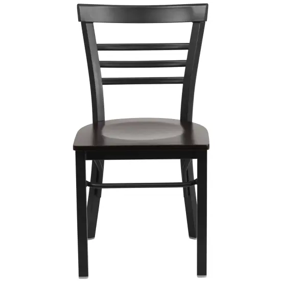 Emma and Oliver Three-Slat Ladder Back Metal Restaurant Dining Chair Walnut/BlackMetal {3}