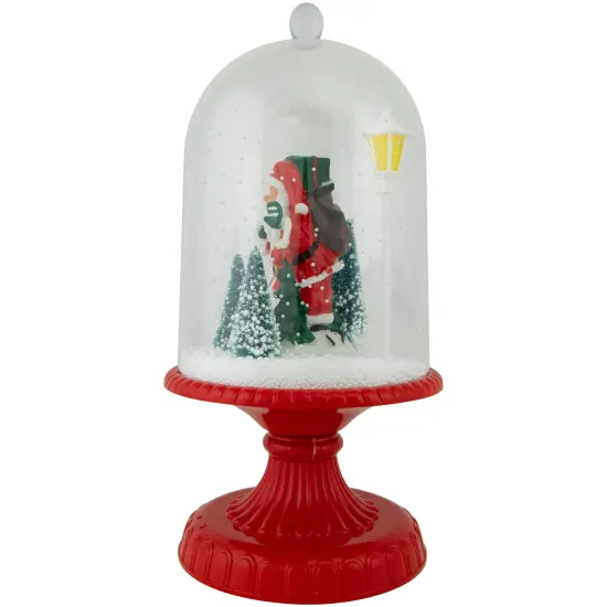 Northlight LED Lighted Snowing Musical Santa Under Cloche Christmas Decoration - 13.5" Red {4}