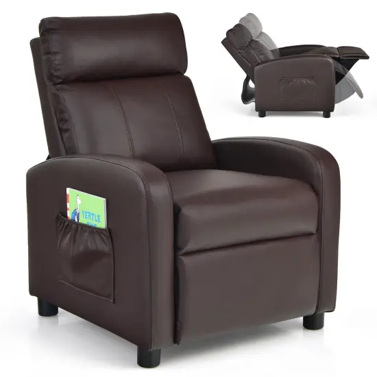 Ergonomic PU Leather Kids Recliner Lounge Sofa for 3-12 Age Group Brown {3}