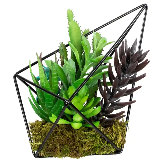 Northlight Artificial Succulents Arrangement in Diamond Metal Wire Frame - 6.75" Green {5}