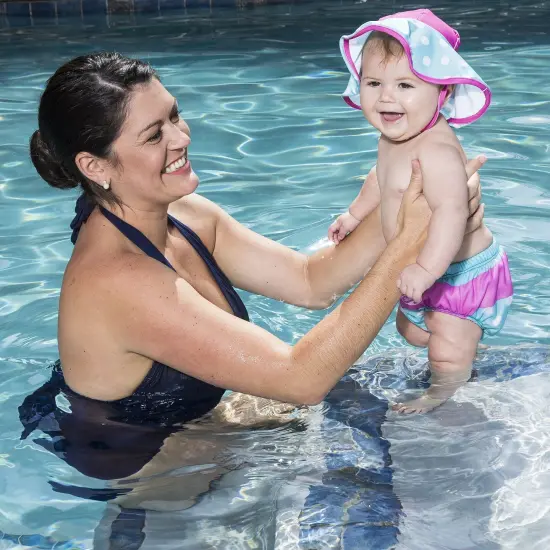 SwimWays 8" Pink and Blue Fish with Polka Dot Print Reusable Swim Diaper - 12 Months {4}