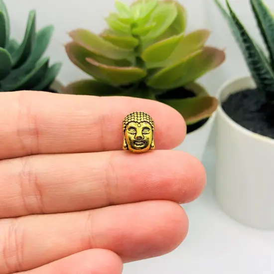 4, 20 or 50 Pieces: Antique Gold Happy Buddha Head Beads {4}