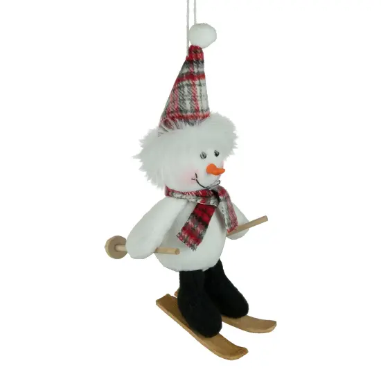 Northlight Skiing Snowman with Plaid Santa Hat and Matching Scarf Christmas Ornament - 12" Red {3}
