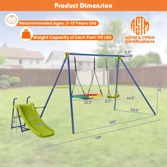 4-in-1 Heavy-Duty Metal Playset with Slide and Basketball Hoop {5}