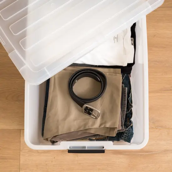 IRIS USA 45 Quart Plastic Storage Container Bin with Latching Lid, Pearl, 4 Pack Clear {4}